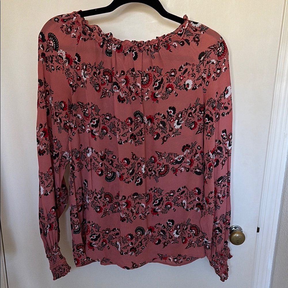 Boden Mauve Pink Floral Silk Blouse with Smocked Cuffs Size 6
